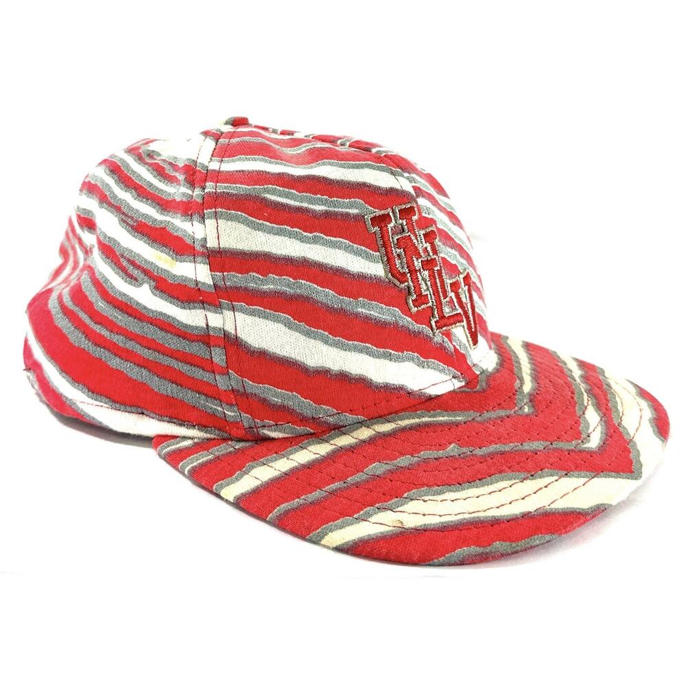 Vintage 1990s UNLV Rebels Zubaz Snapback Hat AJD Made USA NCAA Cap Red Gray - Picture 4 of 13